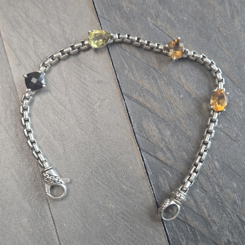 JAI Sterling Silver Gemstone Box Chain Bracelet